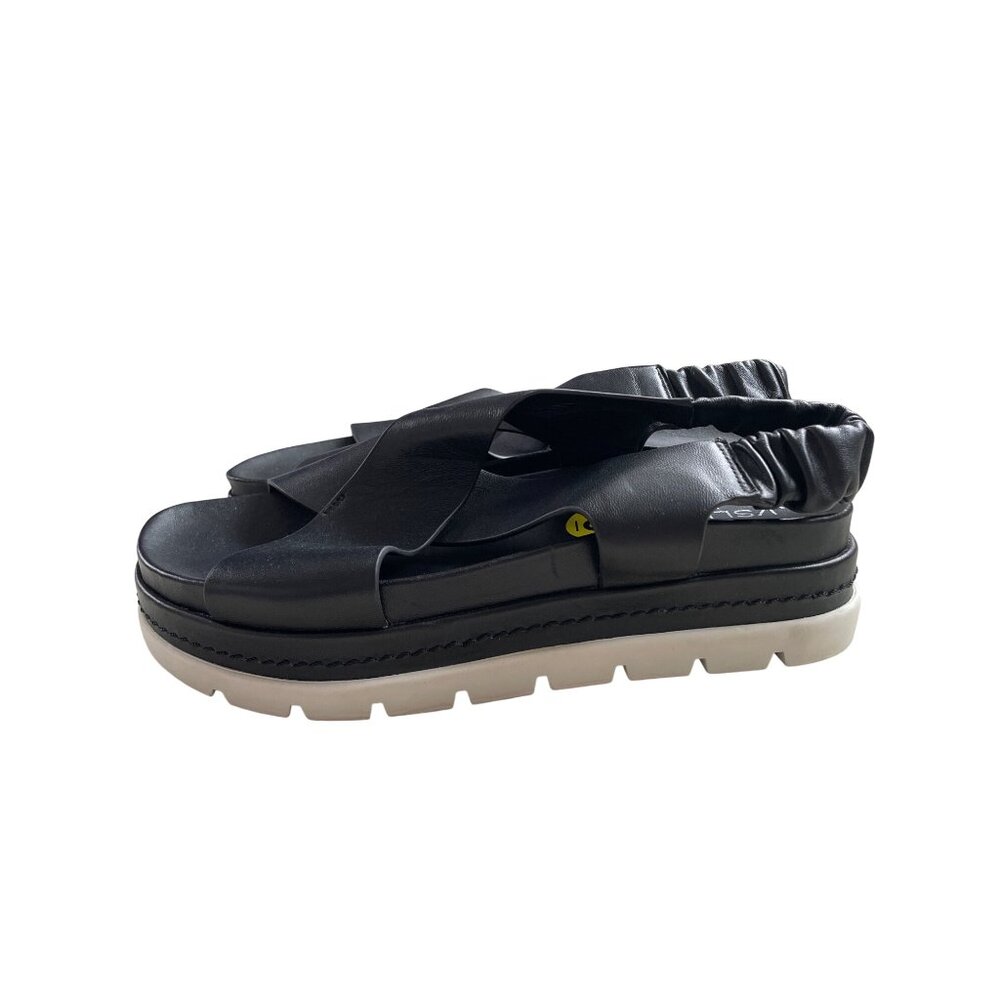 J/Slides Women's 9 Gloria Ruched Slide Sandals Black leather Platform Sandals - Picture 2 of 7